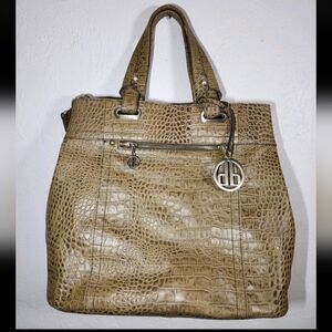 EUC Dennis By Dennis Basso Croc-Embossed Tote Bag in Olive Taupe